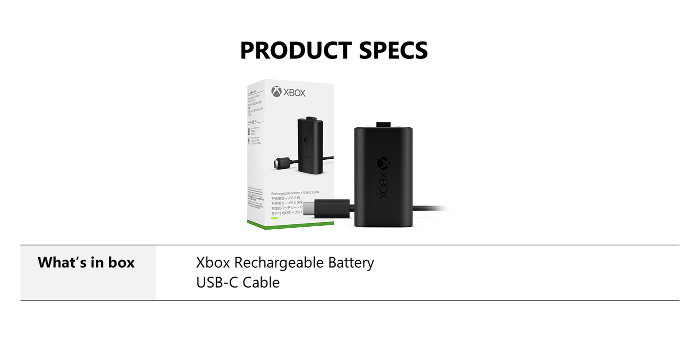 Microsoft Rechargeable Battery + USB-C Cable for Xbox Series X and